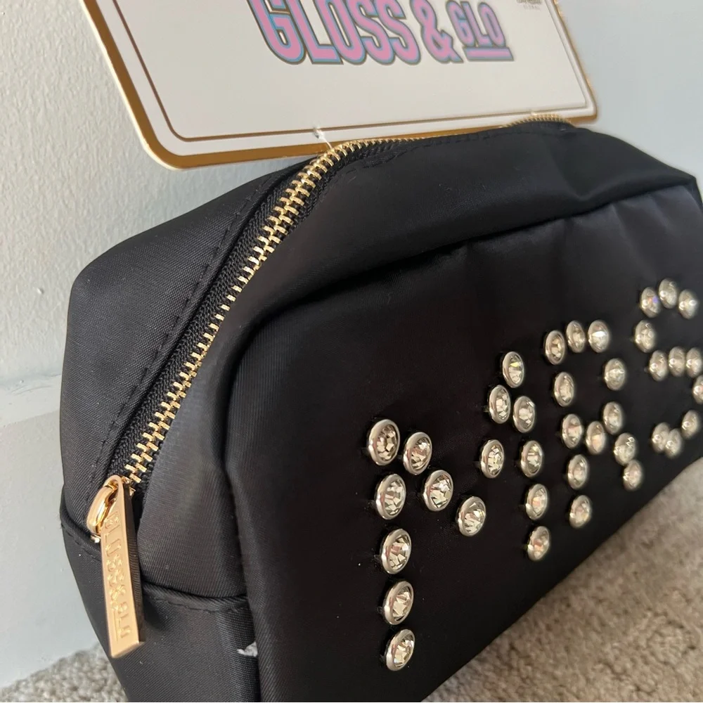 MRS Rhinestone Embellished Black Travel Pouch for Newlywed Bride Gift New